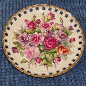 Vintage Regus Norcrest Japan Ceramic Collector Plate with floral design and gold